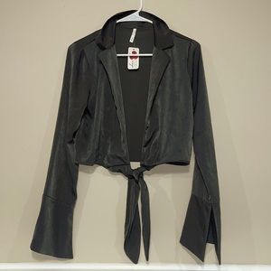 Army Green collared tie up blouse